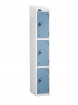 Single Metal Storage Locker | 3 Doors | 1780 x 305 x 305mm | White Carcass | Ocean Door | Cam Lock | Sloping Top | Probe