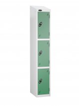 Single Metal Storage Locker | 3 Doors | 1780 x 305 x 305mm | White Carcass | Jade Door | Cam Lock | Sloping Top | Probe