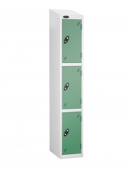 Single Metal Storage Locker | 3 Doors | 1780 x 305 x 305mm | White Carcass | Jade Door | Cam Lock | Sloping Top | Probe