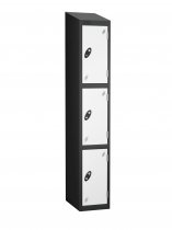 Single Metal Storage Locker | 3 Doors | 1780 x 305 x 305mm | Black Carcass | White Door | Cam Lock | Sloping Top | Probe