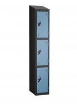 Single Metal Storage Locker | 3 Doors | 1780 x 305 x 305mm | Black Carcass | Ocean Door | Cam Lock | Sloping Top | Probe