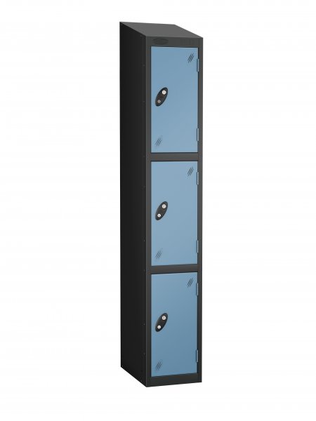 Single Metal Storage Locker | 3 Doors | 1780 x 305 x 305mm | Black Carcass | Ocean Door | Cam Lock | Sloping Top | Probe