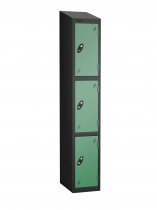 Single Metal Storage Locker | 3 Doors | 1780 x 305 x 305mm | Black Carcass | Jade Door | Cam Lock | Sloping Top | Probe