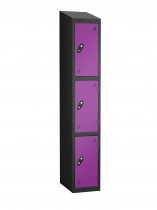 Single Metal Storage Locker | 3 Doors | 1780 x 305 x 305mm | Black Carcass | Lilac Door | Cam Lock | Sloping Top | Probe