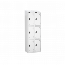 Nest of 2 Metal Storage Lockers | 3 Doors | 1780 x 305 x 305mm | White Carcass | White Door | Cam Lock | Sloping Top | Probe