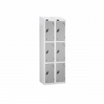 Nest of 2 Metal Storage Lockers | 3 Doors | 1780 x 305 x 305mm | White Carcass | Silver Door | Cam Lock | Sloping Top | Probe