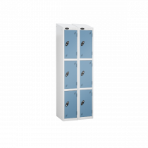 Nest of 2 Metal Storage Lockers | 3 Doors | 1780 x 305 x 305mm | White Carcass | Ocean Door | Cam Lock | Sloping Top | Probe