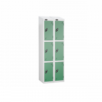 Nest of 2 Metal Storage Lockers | 3 Doors | 1780 x 305 x 305mm | White Carcass | Jade Door | Cam Lock | Sloping Top | Probe