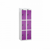 Nest of 2 Metal Storage Lockers | 3 Doors | 1780 x 305 x 305mm | White Carcass | Lilac Door | Cam Lock | Sloping Top | Probe