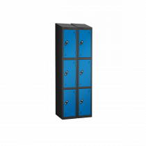 Nest of 2 Metal Storage Lockers | 3 Doors | 1780 x 305 x 305mm | Black Carcass | Blue Door | Cam Lock | Sloping Top | Probe