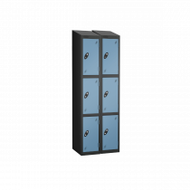 Nest of 2 Metal Storage Lockers | 3 Doors | 1780 x 305 x 305mm | Black Carcass | Ocean Door | Cam Lock | Sloping Top | Probe