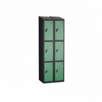 Nest of 2 Metal Storage Lockers | 3 Doors | 1780 x 305 x 305mm | Black Carcass | Jade Door | Cam Lock | Sloping Top | Probe