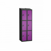 Nest of 2 Metal Storage Lockers | 3 Doors | 1780 x 305 x 305mm | Black Carcass | Lilac Door | Cam Lock | Sloping Top | Probe