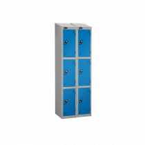 Nest of 2 Metal Storage Lockers | 3 Doors | 1780 x 305 x 305mm | Silver Carcass | Blue Door | Cam Lock | Sloping Top | Probe