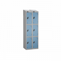 Nest of 2 Metal Storage Lockers | 3 Doors | 1780 x 305 x 305mm | Silver Carcass | Ocean Door | Cam Lock | Sloping Top | Probe