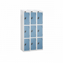 Nest of 3 Metal Storage Lockers | 3 Doors | 1780 x 305 x 305mm | White Carcass | Ocean Door | Cam Lock | Sloping Top | Probe