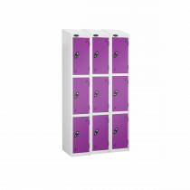 Nest of 3 Metal Storage Lockers | 3 Doors | 1780 x 305 x 305mm | White Carcass | Lilac Door | Cam Lock | Sloping Top | Probe