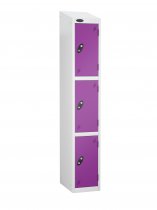 Single Metal Storage Locker | 3 Doors | 1780 x 305 x 380mm | White Carcass | Lilac Door | Cam Lock | Sloping Top | Probe