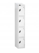 Single Metal Storage Locker | 4 Doors | 1780 x 305 x 305mm | White Carcass | White Door | Cam Lock | Sloping Top | Probe