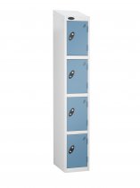 Single Metal Storage Locker | 4 Doors | 1780 x 305 x 305mm | White Carcass | Ocean Door | Cam Lock | Sloping Top | Probe