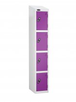 Single Metal Storage Locker | 4 Doors | 1780 x 305 x 305mm | White Carcass | Lilac Door | Cam Lock | Sloping Top | Probe