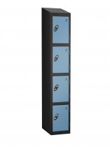 Single Metal Storage Locker | 4 Doors | 1780 x 305 x 305mm | Black Carcass | Ocean Door | Cam Lock | Sloping Top | Probe