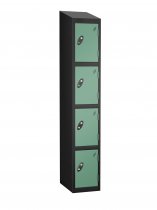 Single Metal Storage Locker | 4 Doors | 1780 x 305 x 305mm | Black Carcass | Jade Door | Cam Lock | Sloping Top | Probe