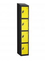 Single Metal Storage Locker | 4 Doors | 1780 x 305 x 305mm | Black Carcass | Lemon Door | Cam Lock | Sloping Top | Probe