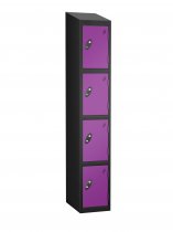 Single Metal Storage Locker | 4 Doors | 1780 x 305 x 305mm | Black Carcass | Lilac Door | Cam Lock | Sloping Top | Probe