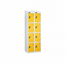 Nest of 2 Metal Storage Lockers | 4 Doors | 1780 x 305 x 305mm | White Carcass | Yellow Door | Cam Lock | Sloping Top | Probe