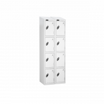 Nest of 2 Metal Storage Lockers | 4 Doors | 1780 x 305 x 305mm | White Carcass | White Door | Cam Lock | Sloping Top | Probe