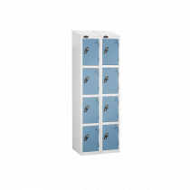 Nest of 2 Metal Storage Lockers | 4 Doors | 1780 x 305 x 305mm | White Carcass | Ocean Door | Cam Lock | Sloping Top | Probe