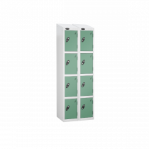 Nest of 2 Metal Storage Lockers | 4 Doors | 1780 x 305 x 305mm | White Carcass | Jade Door | Cam Lock | Sloping Top | Probe