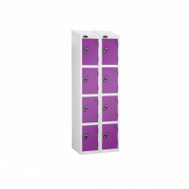 Nest of 2 Metal Storage Lockers | 4 Doors | 1780 x 305 x 305mm | White Carcass | Lilac Door | Cam Lock | Sloping Top | Probe