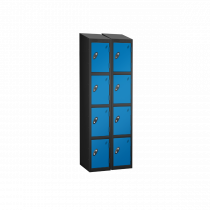 Nest of 2 Metal Storage Lockers | 4 Doors | 1780 x 305 x 305mm | Black Carcass | Blue Door | Cam Lock | Sloping Top | Probe