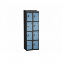 Nest of 2 Metal Storage Lockers | 4 Doors | 1780 x 305 x 305mm | Black Carcass | Ocean Door | Cam Lock | Sloping Top | Probe