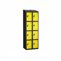 Nest of 2 Metal Storage Lockers | 4 Doors | 1780 x 305 x 305mm | Black Carcass | Lemon Door | Cam Lock | Sloping Top | Probe