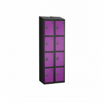 Nest of 2 Metal Storage Lockers | 4 Doors | 1780 x 305 x 305mm | Black Carcass | Lilac Door | Cam Lock | Sloping Top | Probe