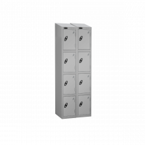 Nest of 2 Metal Storage Lockers | 4 Doors | 1780 x 305 x 305mm | Silver Carcass | Silver Door | Cam Lock | Sloping Top | Probe