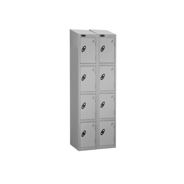 Nest of 2 Metal Storage Lockers | 4 Doors | 1780 x 305 x 305mm | Silver Carcass | Silver Door | Cam Lock | Sloping Top | Probe