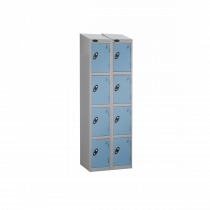 Nest of 2 Metal Storage Lockers | 4 Doors | 1780 x 305 x 305mm | Silver Carcass | Ocean Door | Cam Lock | Sloping Top | Probe