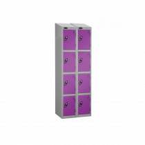 Nest of 2 Metal Storage Lockers | 4 Doors | 1780 x 305 x 305mm | Silver Carcass | Lilac Door | Cam Lock | Sloping Top | Probe