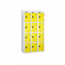 Nest of 3 Metal Storage Lockers | 4 Doors | 1780 x 305 x 305mm | White Carcass | Lemon Door | Cam Lock | Sloping Top | Probe