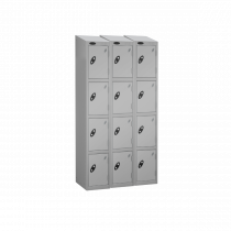 Nest of 3 Metal Storage Lockers | 4 Doors | 1780 x 305 x 305mm | Silver Carcass | Silver Door | Cam Lock | Sloping Top | Probe