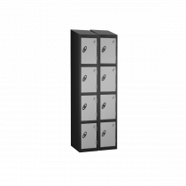 Nest of 2 Metal Storage Lockers | 4 Doors | 1780 x 305 x 380mm | Black Carcass | Silver Door | Cam Lock | Sloping Top | Probe