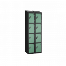 Nest of 2 Metal Storage Lockers | 4 Doors | 1780 x 305 x 380mm | Black Carcass | Jade Door | Cam Lock | Sloping Top | Probe