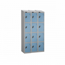 Nest of 3 Metal Storage Lockers | 4 Doors | 1780 x 305 x 380mm | Silver Carcass | Ocean Door | Cam Lock | Sloping Top | Probe