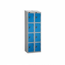 Nest of 2 Metal Storage Lockers | 4 Doors | 1780 x 380 x 380mm | Silver Carcass | Blue Door | Cam Lock | Sloping Top | Probe