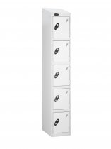 Single Metal Storage Locker | 5 Doors | 1780 x 305 x 305mm | White Carcass | White Door | Cam Lock | Sloping Top | Probe