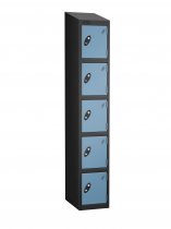 Single Metal Storage Locker | 5 Doors | 1780 x 305 x 305mm | Black Carcass | Ocean Door | Cam Lock | Sloping Top | Probe